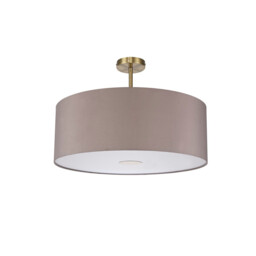 Baymont Antique Brass E27 Semi Flush With 60cm x 22cm Faux Silk Shade, Grey/White Laminate - thumbnail 5