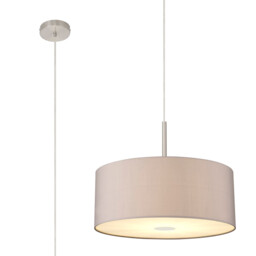 Baymont Satin Nickel E27 Single Pendant With 50cm Faux Silk Shade, Grey/White Laminate - thumbnail 1