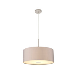Baymont Satin Nickel E27 Single Pendant With 50cm Faux Silk Shade, Grey/White Laminate - thumbnail 5