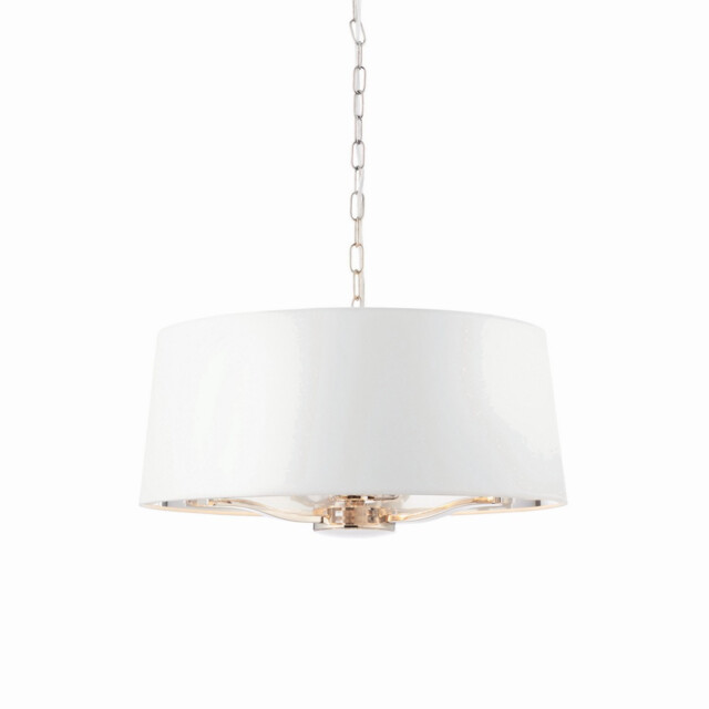 Harvey Multi Arm Cylindrical Pendant Light Bright Nickel Plate, Vintage White Fabric - image 1