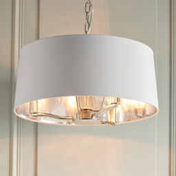 Harvey Multi Arm Cylindrical Pendant Light Bright Nickel Plate, Vintage White Fabric - thumbnail 2
