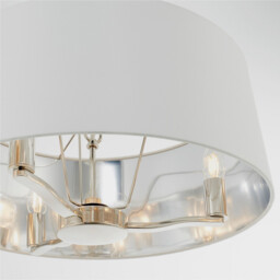 Harvey Multi Arm Cylindrical Pendant Light Bright Nickel Plate, Vintage White Fabric - thumbnail 5