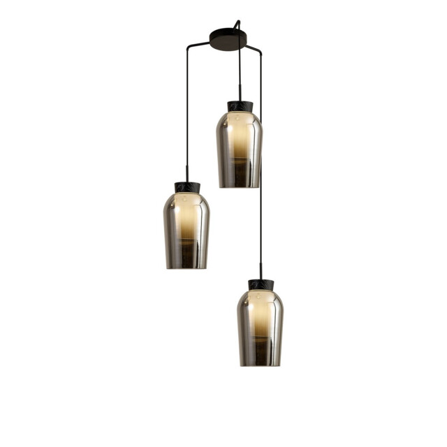 Nora Round Pendant, 3 Light Adjustable E27, Black/Black Marble/Chrome Glass With Frosted Inner - image 1