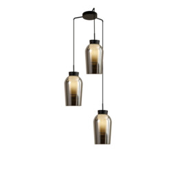 Nora Round Pendant, 3 Light Adjustable E27, Black/Black Marble/Chrome Glass With Frosted Inner - thumbnail 1