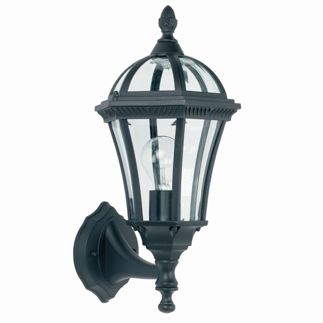 Drayton 1 Light Outdoor Wall Up Lantern Clear Glass, Black Paint IP44, E27 - image 1