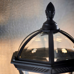 Drayton 1 Light Outdoor Wall Up Lantern Clear Glass, Black Paint IP44, E27 - thumbnail 3