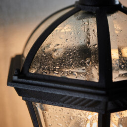 Drayton 1 Light Outdoor Wall Up Lantern Clear Glass, Black Paint IP44, E27 - thumbnail 5