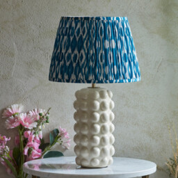 Bobble White Crackle Glaze Table Lamp with Marlin Blue Fabric Ikat Shade 35cm B22 - thumbnail 3