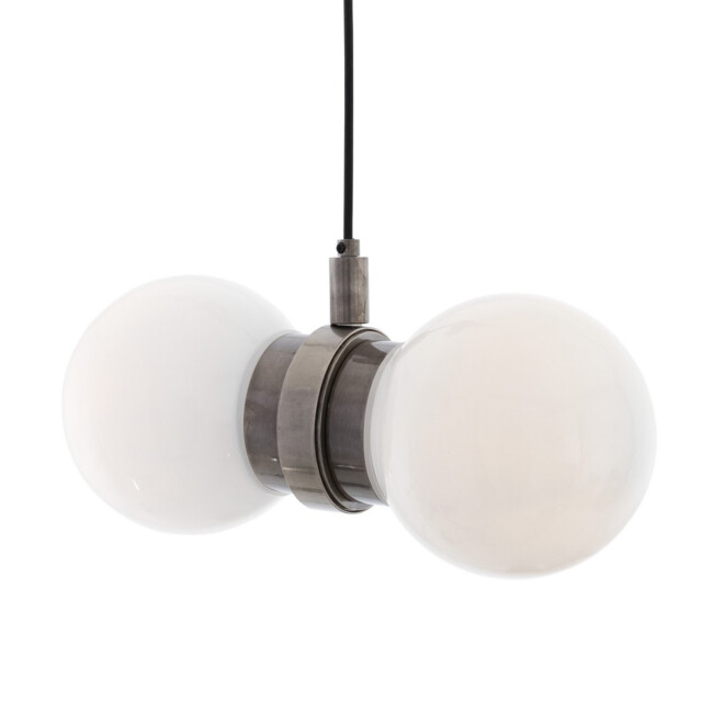 Eske Double Globe Pendant, Antique Silver, Opal Glass - image 1