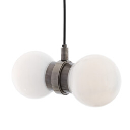 Eske Double Globe Pendant, Antique Silver, Opal Glass - thumbnail 1