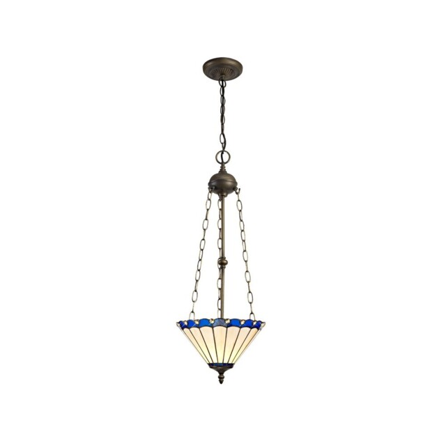 Worcester 3 Light Uplighter Ceiling Pendant E27 With 30cm Tiffany Shade, Blue, Crystal, Aged Antique Brass - image 1