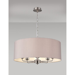 Banyan 5 Light Multi Arm Pendant, E14 Satin Nickel With 60cm x 22cm Faux Silk Shade, Grey/White Laminate - thumbnail 2