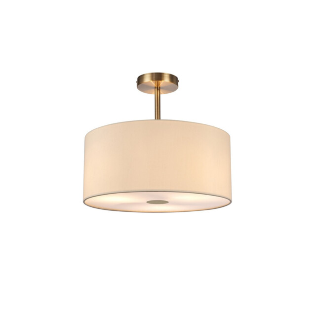 Baymont Antique Brass 3 Light E27 Semi Flush With 40cm x 18cm Faux Silk Shade, Ivory Pearl/White Laminate - image 1