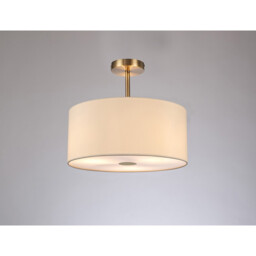 Baymont Antique Brass 3 Light E27 Semi Flush With 40cm x 18cm Faux Silk Shade, Ivory Pearl/White Laminate - thumbnail 2
