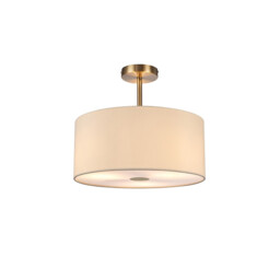 Baymont Antique Brass 3 Light E27 Semi Flush With 40cm x 18cm Faux Silk Shade, Ivory Pearl/White Laminate