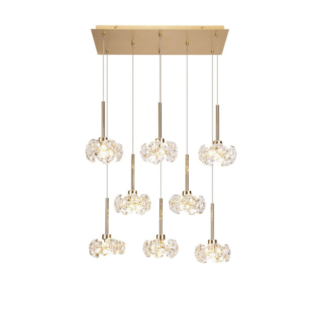 Salisbury 8 Light G9 2m Rectangle Multiple Ceiling Pendant With French Gold And Crystal Shade - image 1