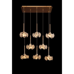 Salisbury 8 Light G9 2m Rectangle Multiple Ceiling Pendant With French Gold And Crystal Shade - thumbnail 3