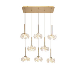 Salisbury 8 Light G9 2m Rectangle Multiple Ceiling Pendant With French Gold And Crystal Shade - thumbnail 1