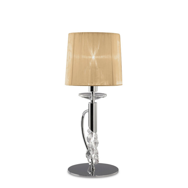 Tiffany Table Lamp 1+1 Light E14+G9, Polished Chrome With Soft Bronze Shade & Clear Crystal - image 1
