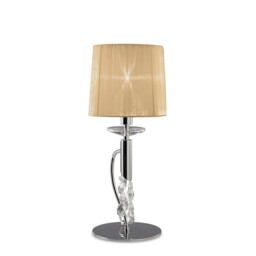 Tiffany Table Lamp 1+1 Light E14+G9, Polished Chrome With Soft Bronze Shade & Clear Crystal - thumbnail 1