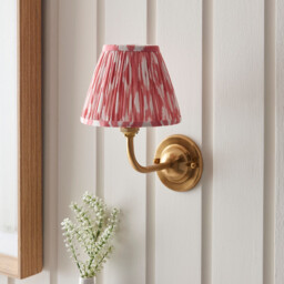 Dome Arc Brushed Aged Brass Plate Wall Light with Coral Pink Fabric Ikat Shade 16cm B22 - thumbnail 3