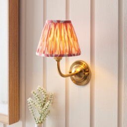 Dome Arc Brushed Aged Brass Plate Wall Light with Coral Pink Fabric Ikat Shade 16cm B22 - thumbnail 2