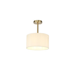 Baymont Antique Brass E27 Semi Flush With 30cm x 17cm Faux Silk Shade, Ivory Pearl/White Laminate