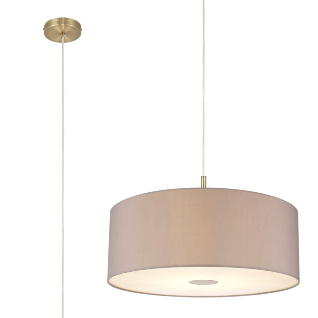 Baymont Antique Brass E27 Single Pendant With 60cm x 22cm Faux Silk Shade, Grey/White Laminate - image 1