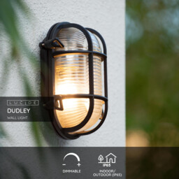 Dudley Retro Oval Bulkhead Wall Light Outdoor - 1xE27 - IP65 - Black - thumbnail 2