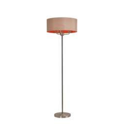 Banyan 3 Light Switched Floor Lamp With 50cm x 20cm Dual Faux Silk Shade, Antique Gold/Ruby Satin Nickel/Antique Gold