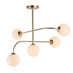 Otto Semi Flush Satin Brushed Gold Effect Plate & Gloss Opal Glass 5 Light Dimmable IP20 - G9