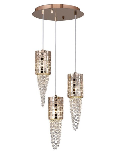 Camden Ceiling Cluster Pendant 3 Light G9 Round Rose Gold, Mosaic Glass, Crystal - image 1