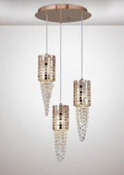 Camden Ceiling Cluster Pendant 3 Light G9 Round Rose Gold, Mosaic Glass, Crystal - thumbnail 2
