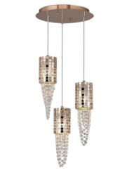 Camden Ceiling Cluster Pendant 3 Light G9 Round Rose Gold, Mosaic Glass, Crystal - thumbnail 1