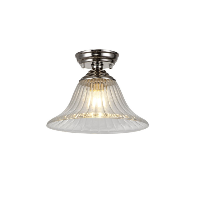 Dresden Flush Ceiling Lamp E27 With Bell 30cm Glass Shade Polished Nickel, Clear - image 1