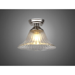 Dresden Flush Ceiling Lamp E27 With Bell 30cm Glass Shade Polished Nickel, Clear - thumbnail 3