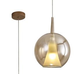 Elsa Pendant With Round Shade, 1 Light E27, Bronze Glass With Frosted Inner Cone - thumbnail 1
