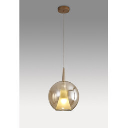 Elsa Pendant With Round Shade, 1 Light E27, Bronze Glass With Frosted Inner Cone - thumbnail 2
