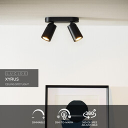 Xyrus Modern Twin Ceiling Spotlight - LED Dim to warm - GU10 - 2x5W 2200K/3000K - Black - Special Offer - thumbnail 2