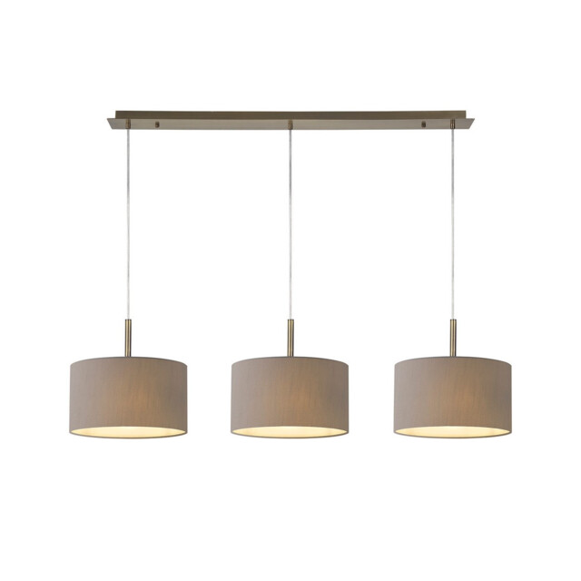 Baymont Antique Brass 3 Light E27 Linear Pendant With 30cm x 17cm Faux Silk Shade, Grey/White Laminate - image 1