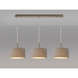 Baymont Antique Brass 3 Light E27 Linear Pendant With 30cm x 17cm Faux Silk Shade, Grey/White Laminate - thumbnail 2