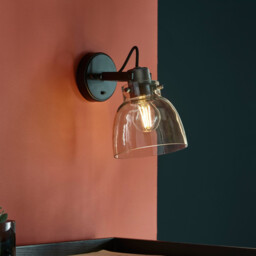 Urban Dome Wall Lamp Smokey Grey Tinted Glass & Black Chrome Plate E27 - thumbnail 2