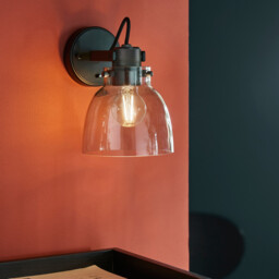 Urban Dome Wall Lamp Smokey Grey Tinted Glass & Black Chrome Plate E27 - thumbnail 3