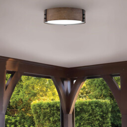 Hinkley Sawyer Cylindrical Ceiling Light Traditional Sequoia wood effect, rust Iron accents IP44 3x E14 - thumbnail 2