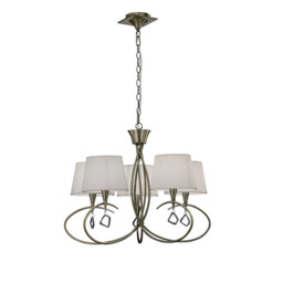 Mara Pendant 5 Light E14, Antique Brass Ivory White Shades