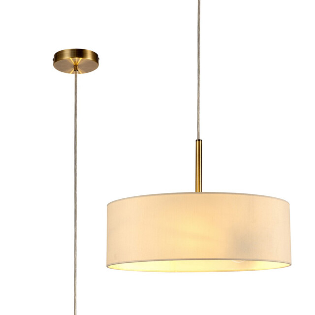 Baymont Antique Brass 3 Light E27 Single Pendant, With 45cm x 15cm Faux Silk Shade, Ivory Pearl/White Laminate - image 1