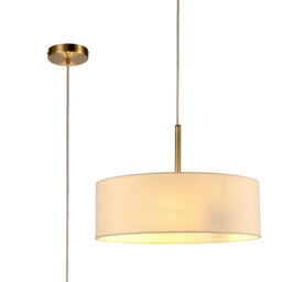Baymont Antique Brass 3 Light E27 Single Pendant, With 45cm x 15cm Faux Silk Shade, Ivory Pearl/White Laminate - thumbnail 1
