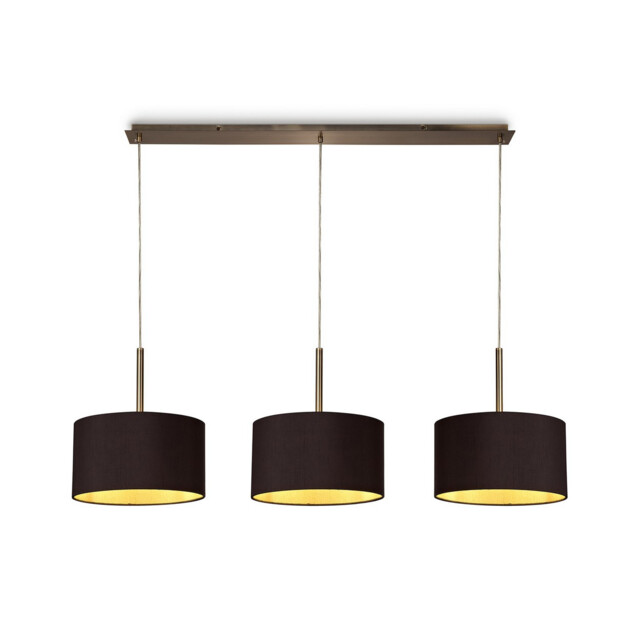 Baymont Antique Brass 3 Light E27 Linear Pendant With 30cm x 17cm Dual Faux Silk Shade, Midnight Black/Green Olive - image 1