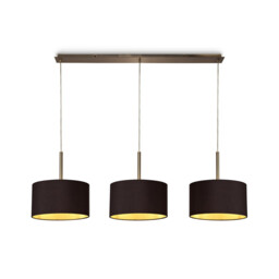 Baymont Antique Brass 3 Light E27 Linear Pendant With 30cm x 17cm Dual Faux Silk Shade, Midnight Black/Green Olive