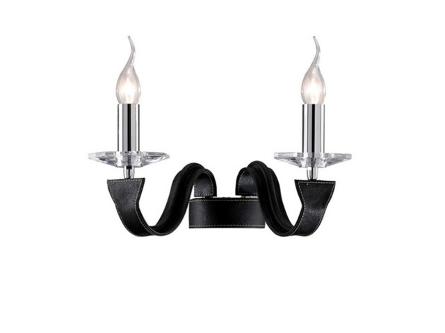 Nardini Wall Lamp 2 Candle Light Polished Chrome, Black Faux Leather, Crystal - image 1
